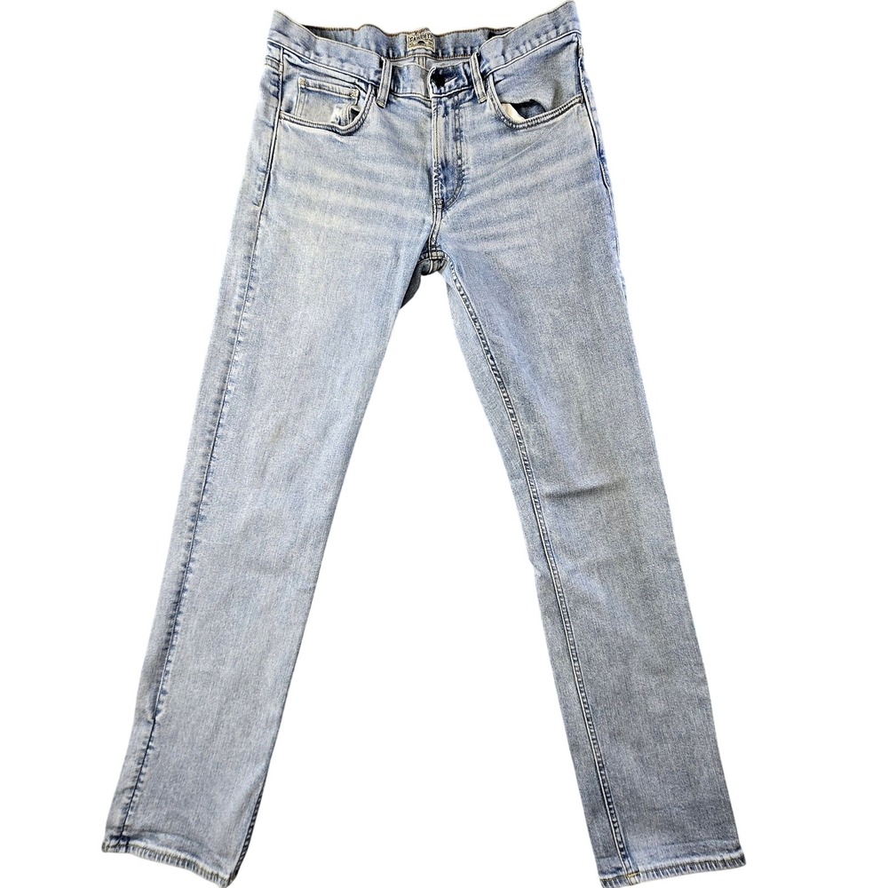 Faherty Jeans Mens 32x34 Blue Skinny Slim Light Wash Denim Pockets Stretch Logo